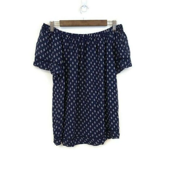 Lucky Brand Tops - Lucky Brand Womens Navy Blue Diamond Boho Patterned Blouse Size S Off Shoulder